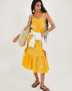 Monsoon Sunflower Embroidered Midi Dress| Yellow -MONSON Clothing Shop jr642 54154714 2