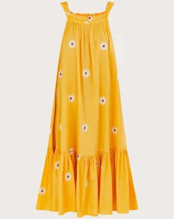 Monsoon Sunflower Embroidered Midi Dress| Yellow