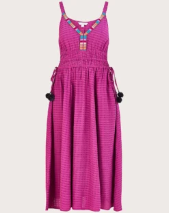 Monsoon Plain Textured Tape Midi Dress| Violet