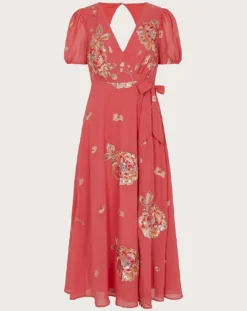 Monsoon Kira Embellished Wrap Dress| Pink