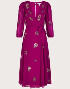 Monsoon Ava Embellished Wrap Dress| Pink