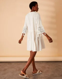 Accessorize Dobby Tassel Trim Dress| White 6 Accessorize Dobby Tassel Trim Dress| White -MONSON Clothing Shop qd167 49722710 2