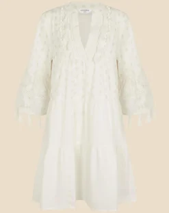 Accessorize Dobby Tassel Trim Dress| White