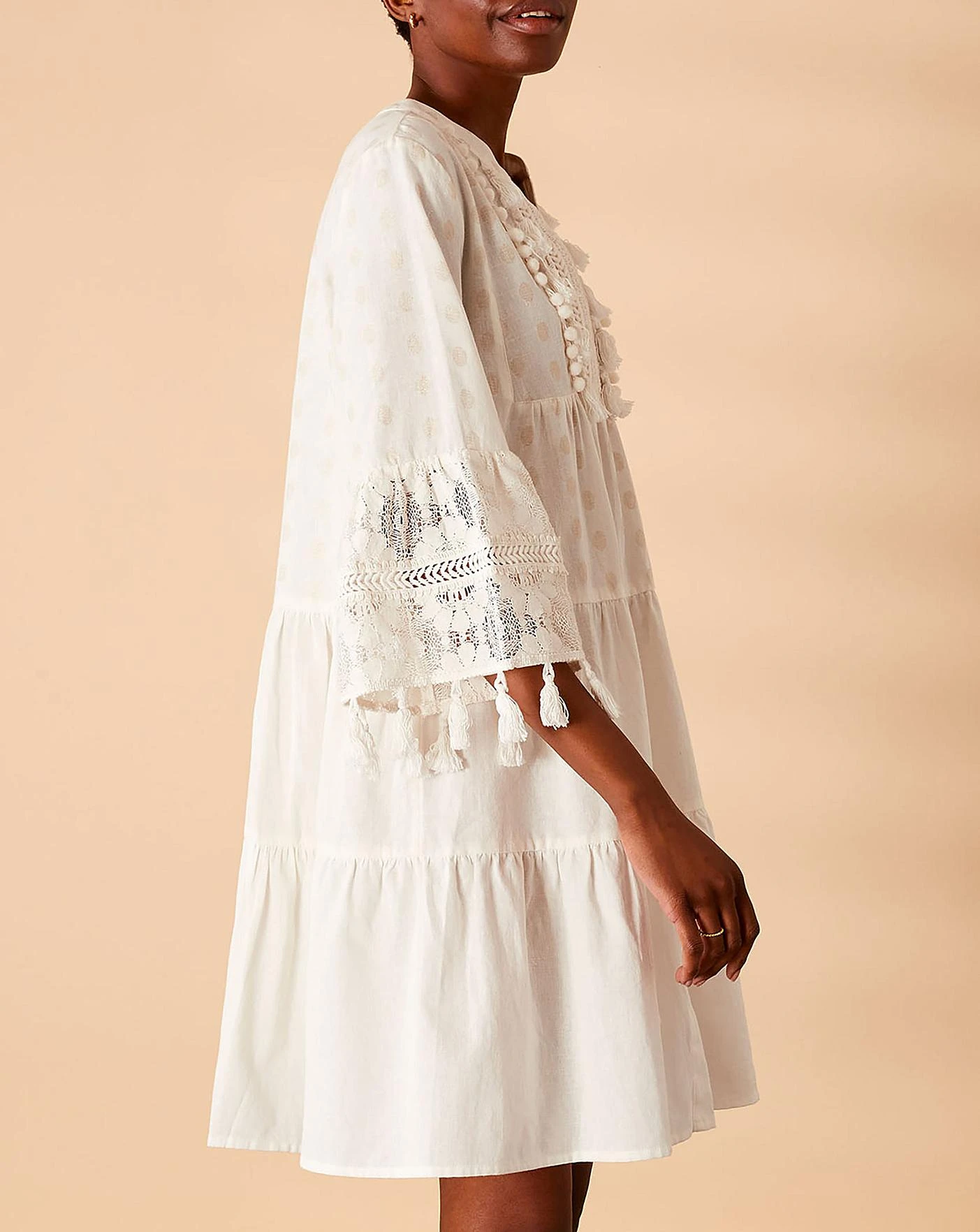 Accessorize Dobby Tassel Trim Dress| White 4 Accessorize Dobby Tassel Trim Dress| White - Image 4