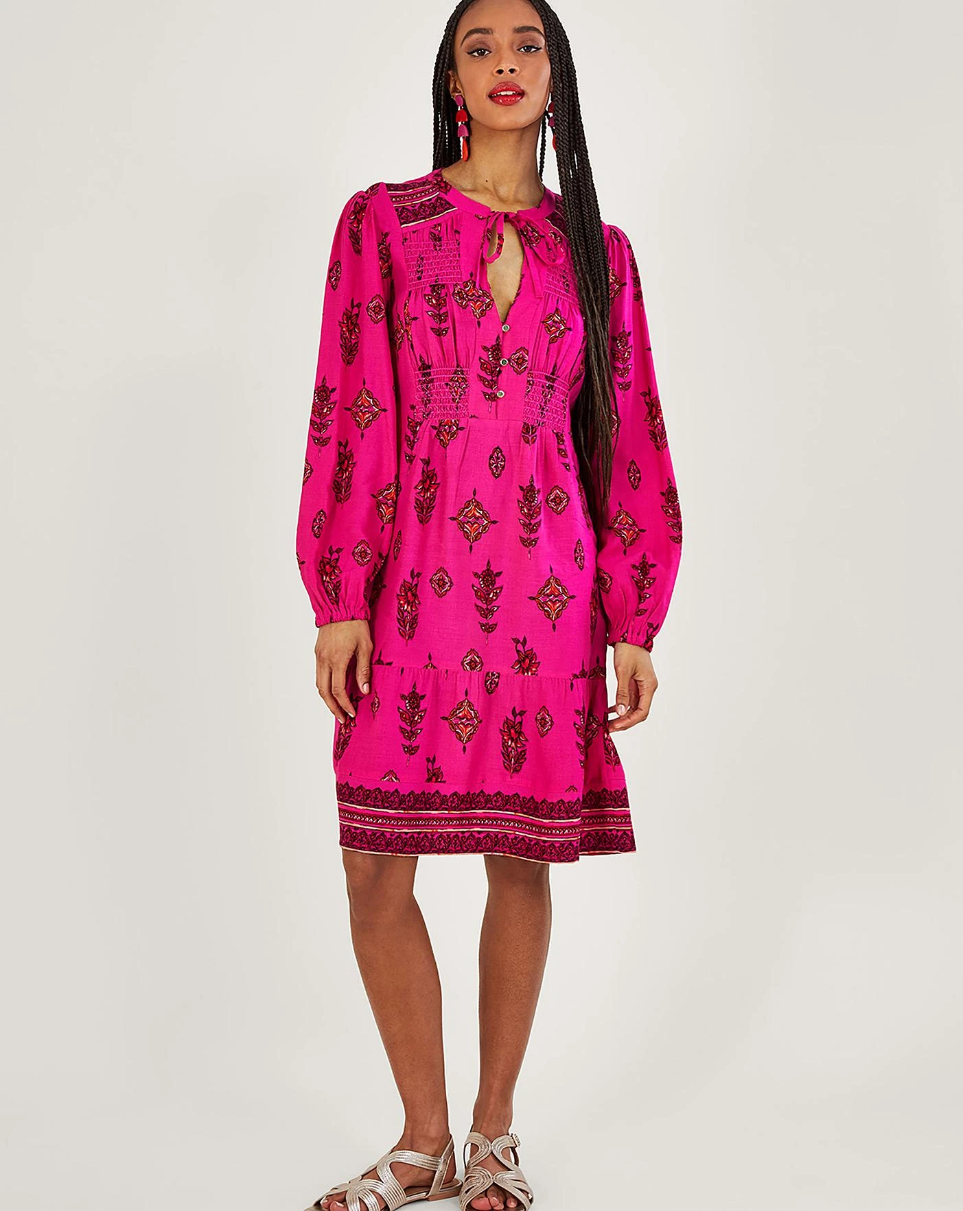 Monsoon Keyhole Neckline Short Dress| Pink 2 Monsoon Keyhole Neckline Short Dress| Pink - Image 2