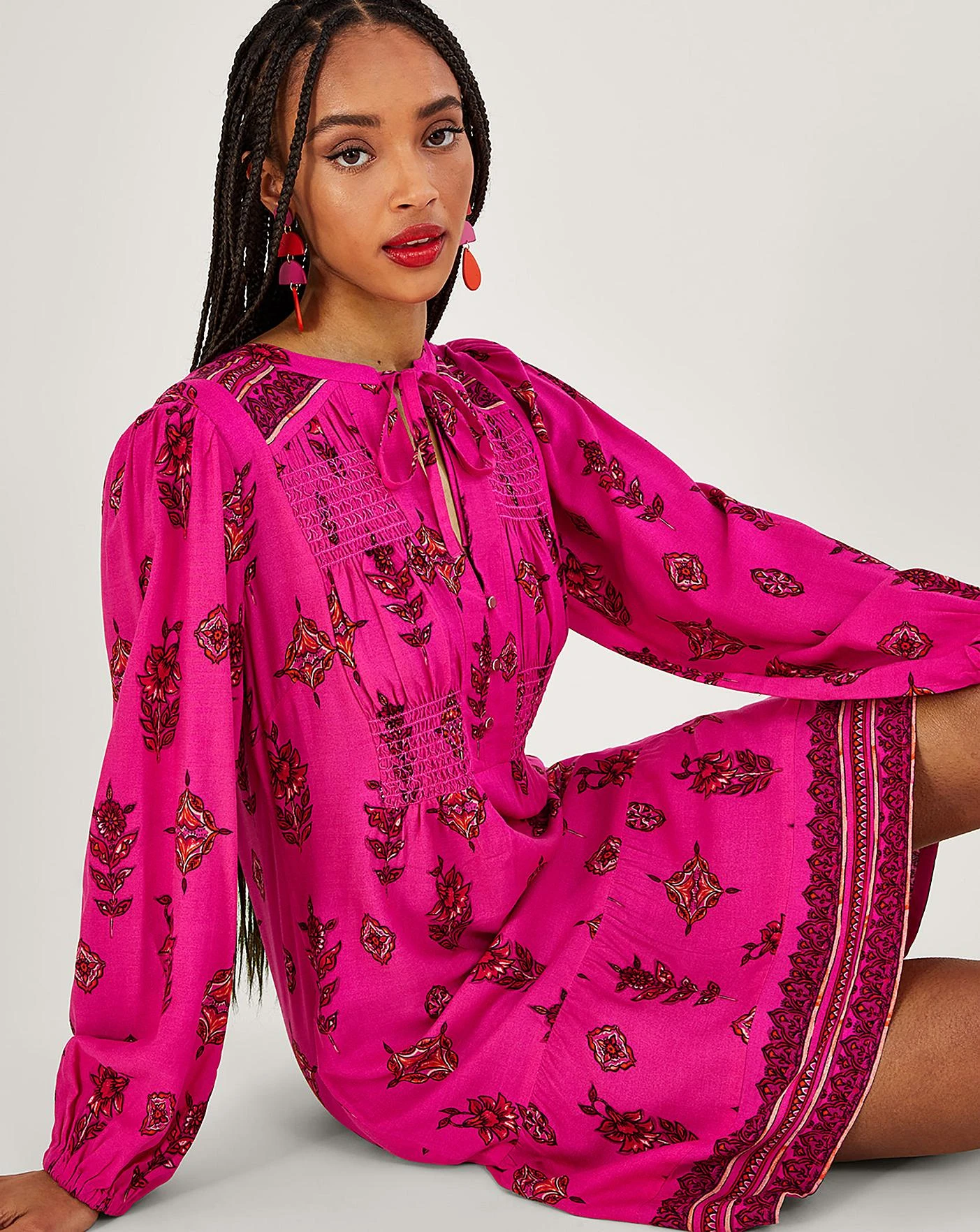 Monsoon Keyhole Neckline Short Dress| Pink 4 Monsoon Keyhole Neckline Short Dress| Pink - Image 4