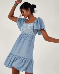 Monsoon Embroidered Short Denim Dress| Denim Blue -MONSON Clothing Shop ru372 54309339 2