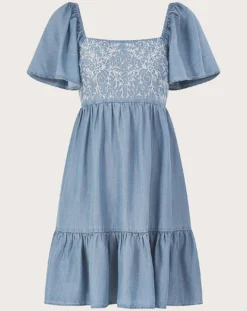 Monsoon Embroidered Short Denim Dress| Denim Blue