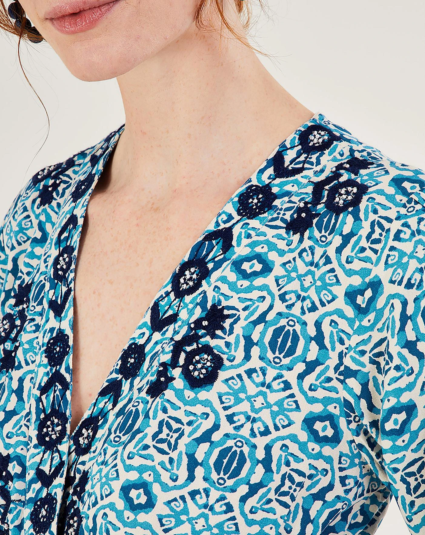 Monsoon Faye Geometric Embroidered Dress| Blue 4 Monsoon Faye Geometric Embroidered Dress| Blue - Image 4