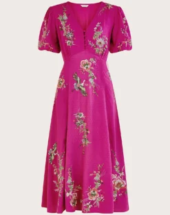 Monsoon Jenny Embroidered Tea Dress| Violet
