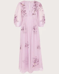 Monsoon Karen Embroidered Dress| Lilac
