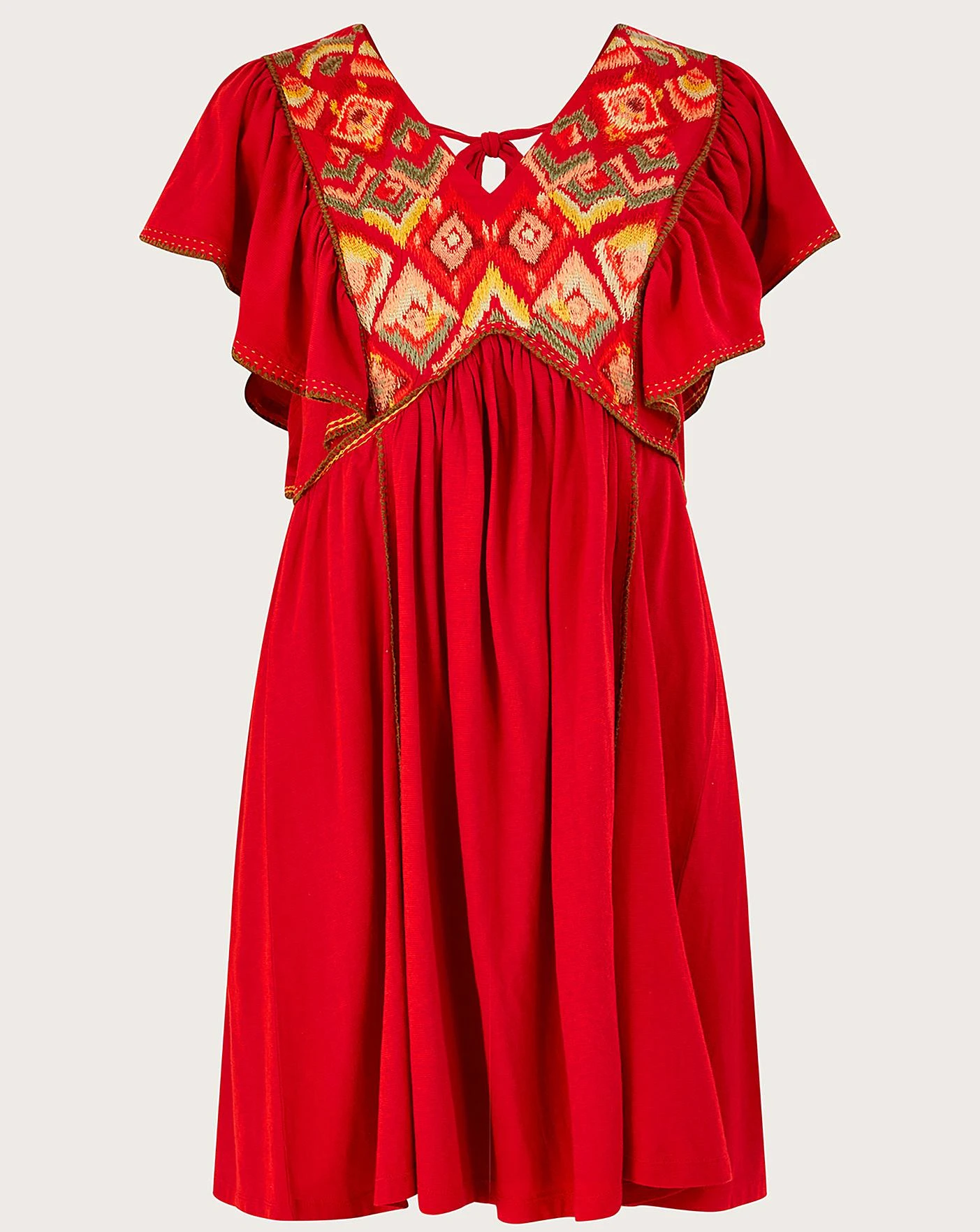 Monsoon Embroidered Jersey Dress| Red 1 Monsoon Embroidered Jersey Dress| Red