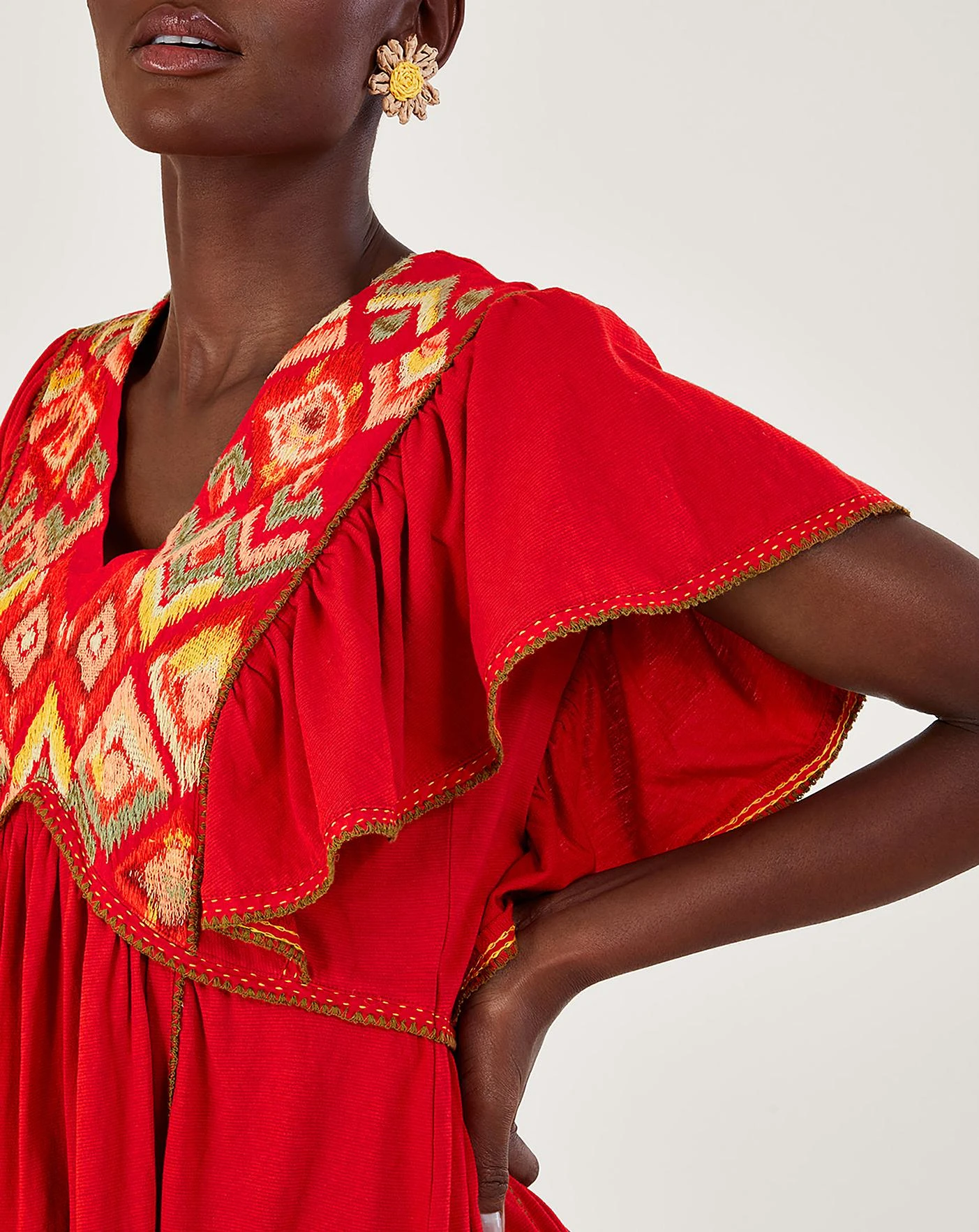 Monsoon Embroidered Jersey Dress| Red 4 Monsoon Embroidered Jersey Dress| Red - Image 4