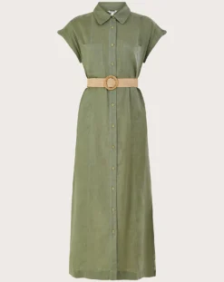 Monsoon Belted Midi Dress| Khaki