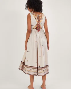 Monsoon Tie Chevron Embroidered Dress| Ivory -MONSON Clothing Shop uj404 54288546 2