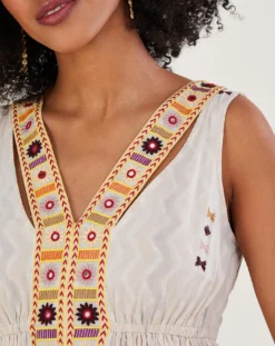 Monsoon Tie Chevron Embroidered Dress| Ivory -MONSON Clothing Shop uj404 54288546 4