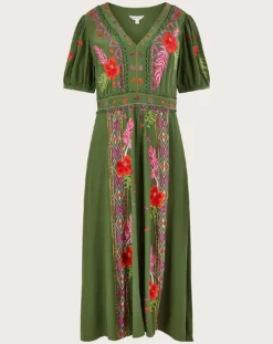 Monsoon Farah Floral Tea Dress| Green