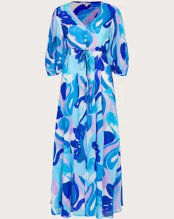 Monsoon Swirl Print Maxi Dress| Blue