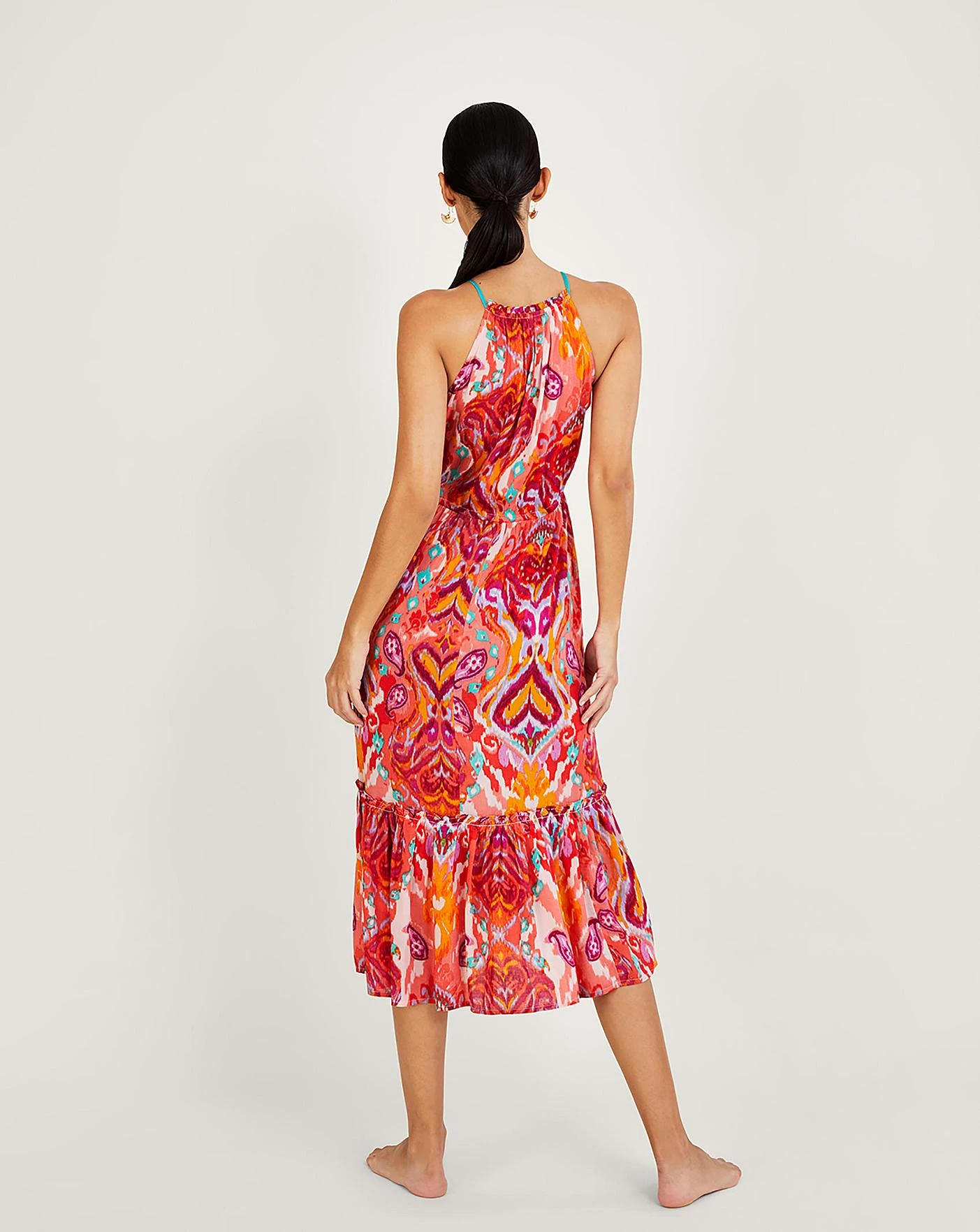 Monsoon Ikat Paisley Halter Midi Dress| Pink 3 Monsoon Ikat Paisley Halter Midi Dress| Pink - Image 3