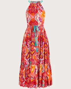 Monsoon Ikat Paisley Halter Midi Dress| Pink