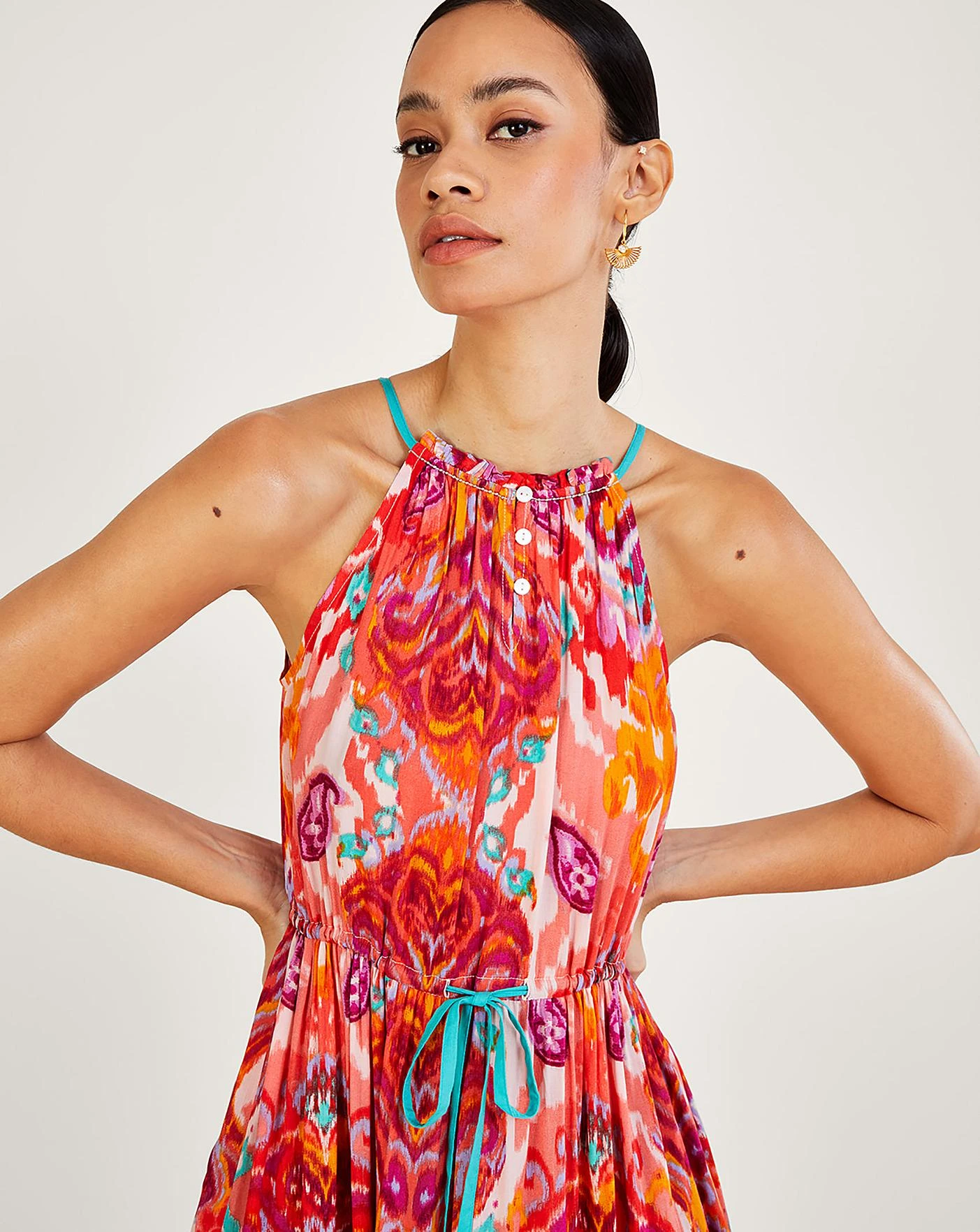 Monsoon Ikat Paisley Halter Midi Dress| Pink 4 Monsoon Ikat Paisley Halter Midi Dress| Pink - Image 4