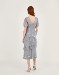 Monsoon Gwendolyn Embroidered Midi Dress| Grey -MONSON Clothing Shop vj490 54084403 2