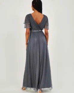 Monsoon Isla Spot Mesh Maxi Dress| Dark Blue -MONSON Clothing Shop vj625 54080298 2
