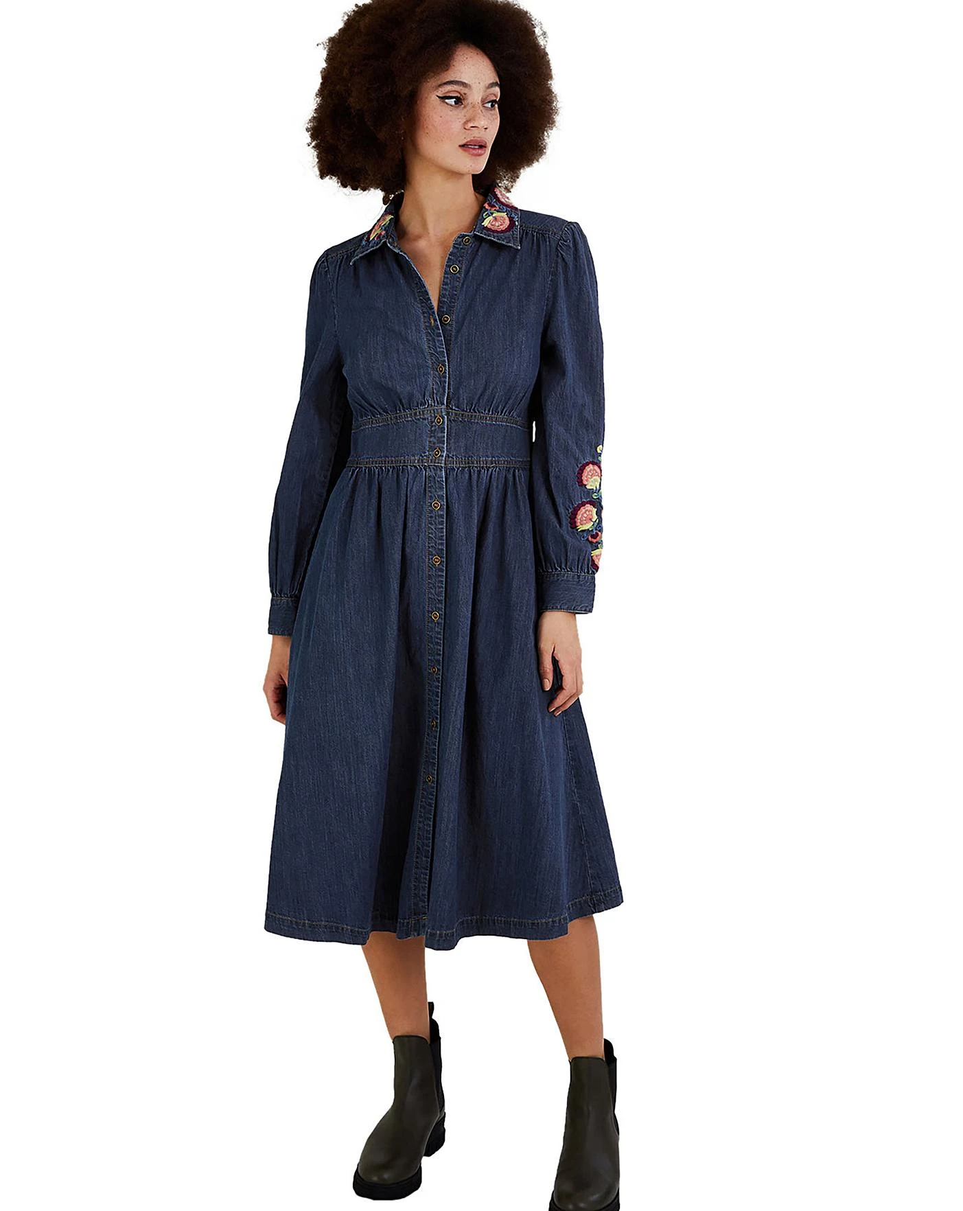 Monsoon Embroidered Denim Shirt Dress| Denim Blue 2 Monsoon Embroidered Denim Shirt Dress| Denim Blue - Image 2