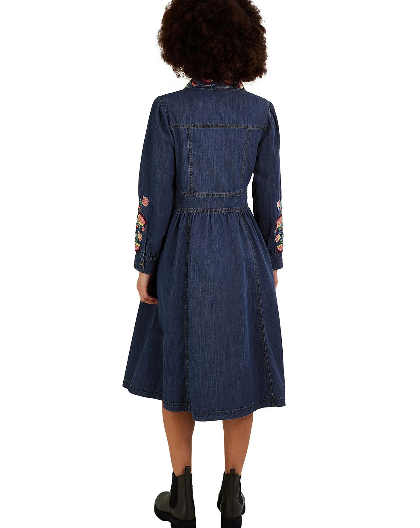 Monsoon Embroidered Denim Shirt Dress| Denim Blue 3 Monsoon Embroidered Denim Shirt Dress| Denim Blue - Image 3