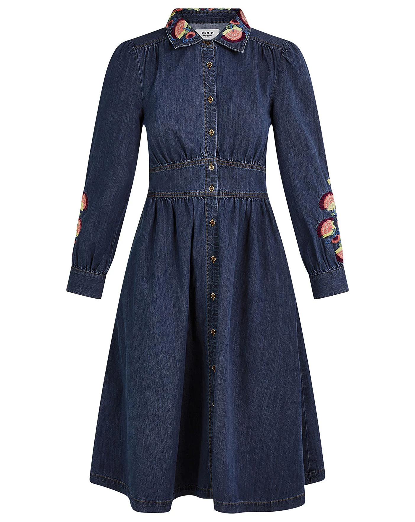 Monsoon Embroidered Denim Shirt Dress| Denim Blue 1 Monsoon Embroidered Denim Shirt Dress| Denim Blue