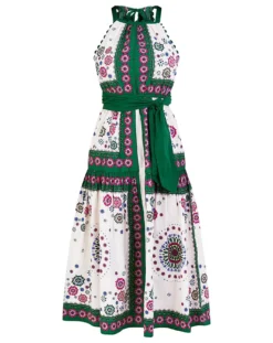 Monsoon Scarf Print Halter Midi Dress| Green