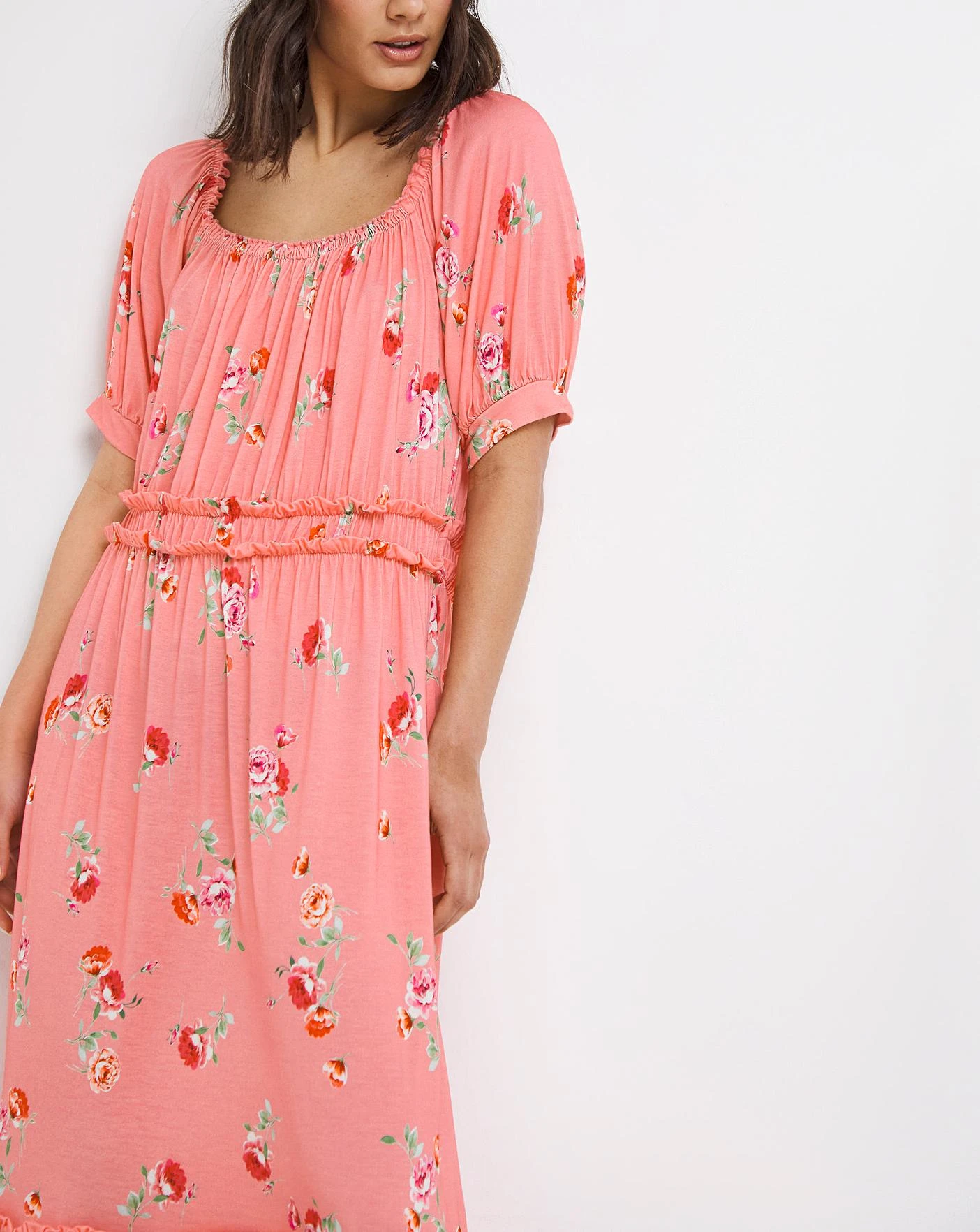 Joe Browns Stand Out Floral Jersey Tiered Dress| Pink 2 Joe Browns Stand Out Floral Jersey Tiered Dress| Pink - Image 2