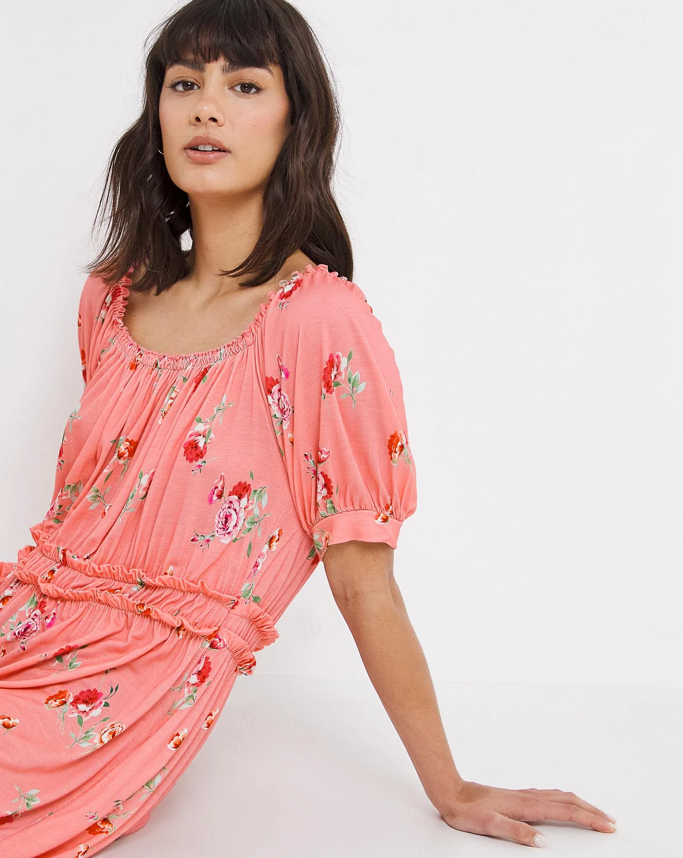Joe Browns Stand Out Floral Jersey Tiered Dress| Pink 4 Joe Browns Stand Out Floral Jersey Tiered Dress| Pink - Image 4