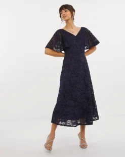 Joanna Hope Lace Midi Dress| Navy