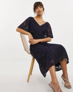 Joanna Hope Lace Midi Dress| Navy -MONSON Clothing Shop w01mn151726w