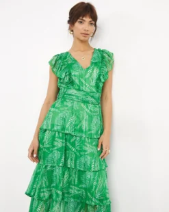 Joanna Hope Tiered Printed Midi Dress| Green Print -MONSON Clothing Shop w01mn706749w