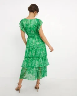Joanna Hope Tiered Printed Midi Dress| Green Print -MONSON Clothing Shop w01mn706751w