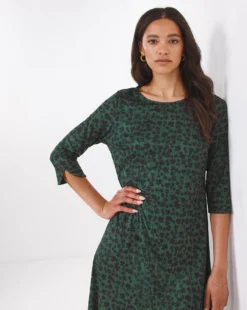 Soft Touch Slit Sleeve Swing Dress| Green Print -MONSON Clothing Shop w01st508756w