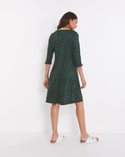 Soft Touch Slit Sleeve Swing Dress| Green Print -MONSON Clothing Shop w01st508758w