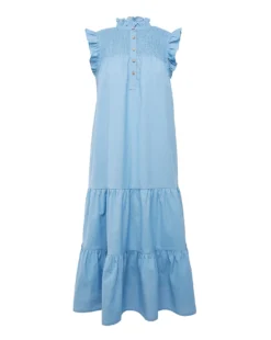 Anise Savannah Blue Shirred Yoke Linen Midi Dress| Blue -MONSON Clothing Shop w01vk696735s