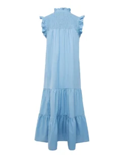 Anise Savannah Blue Shirred Yoke Linen Midi Dress| Blue -MONSON Clothing Shop w01vk696736s
