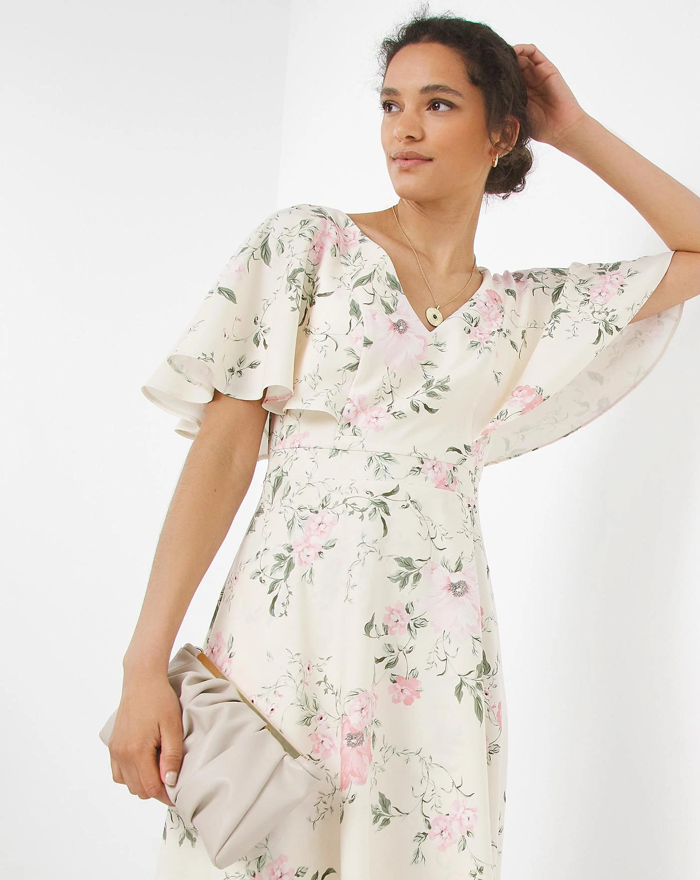 Joanna Hope Floral Angel Sleeve Midi Dress| Print 4 Joanna Hope Floral Angel Sleeve Midi Dress| Print - Image 4