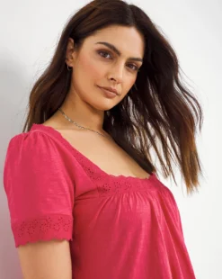 Square Neck Lace Dress| Bright Pink -MONSON Clothing Shop w07wg167726w