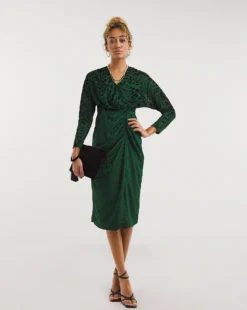 Closet London Kimono Midi Velvet Devore Dress| Green