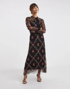 Raishma Beaded And Embroidered Flower Maxi Dress| Black