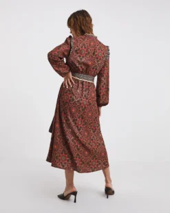 Raishma Studio Frill Detailed Printed Midi Dress| Brown Multi-coloured -MONSON Clothing Shop x01bo616705w