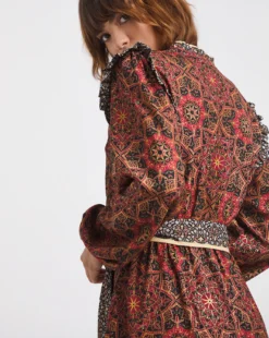 Raishma Studio Frill Detailed Printed Midi Dress| Brown Multi-coloured -MONSON Clothing Shop x01bo616706w