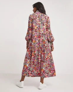Top Stitch Balloon Sleeve Shirt Dress| Multi Coloured Floral -MONSON Clothing Shop x01fh140741w