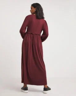 Soft Touch Shirred Waisted Jersey Dress| Burgundy -MONSON Clothing Shop x01fh953743w