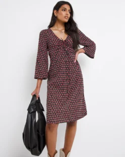Geo Print Ruched Tie Neck A-Line Dress| Geo Print -MONSON Clothing Shop x01fh968751w